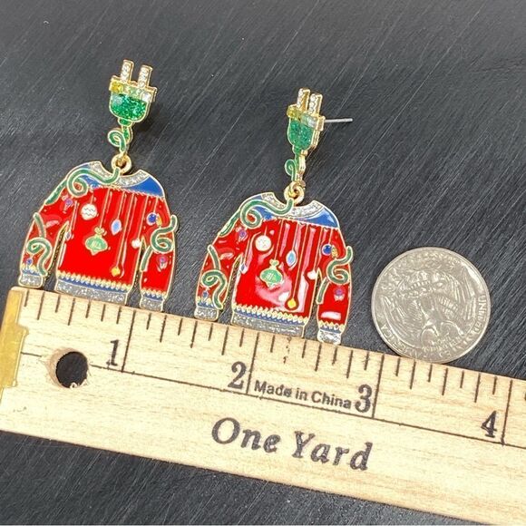 Serra Ugly Sweater Rhinestone Dangle Earrings Holiday Christmas - Picture 8 of 9